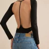 Backless Cut Out Long Sleeve Bodysuit>MICAS Outlet