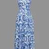 Baroque Print Cross Cut Out Maxi Dress>MICAS Best
