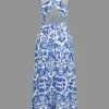 Baroque Print Cross Cut Out Maxi Dress>MICAS Best