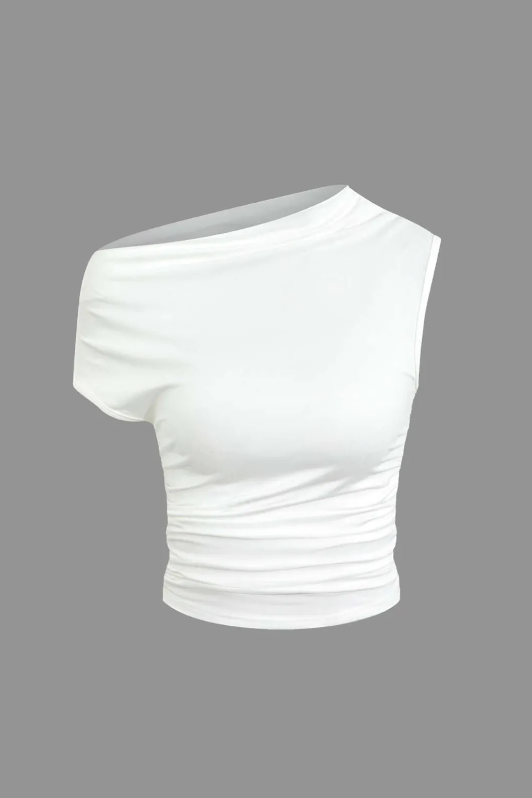 Basic Asymmetrical Ruched Crop Top And Tie Mini Skirt Set>MICAS Hot