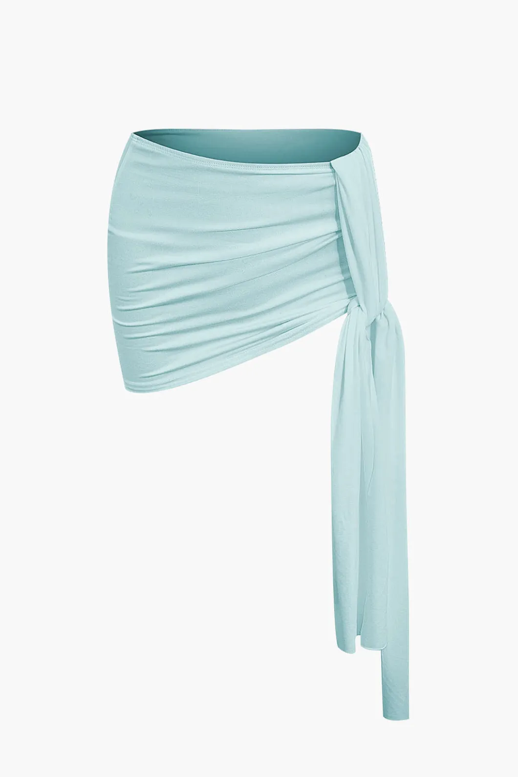 Basic Asymmetrical Ruched Crop Top And Tie Mini Skirt Set>MICAS Hot