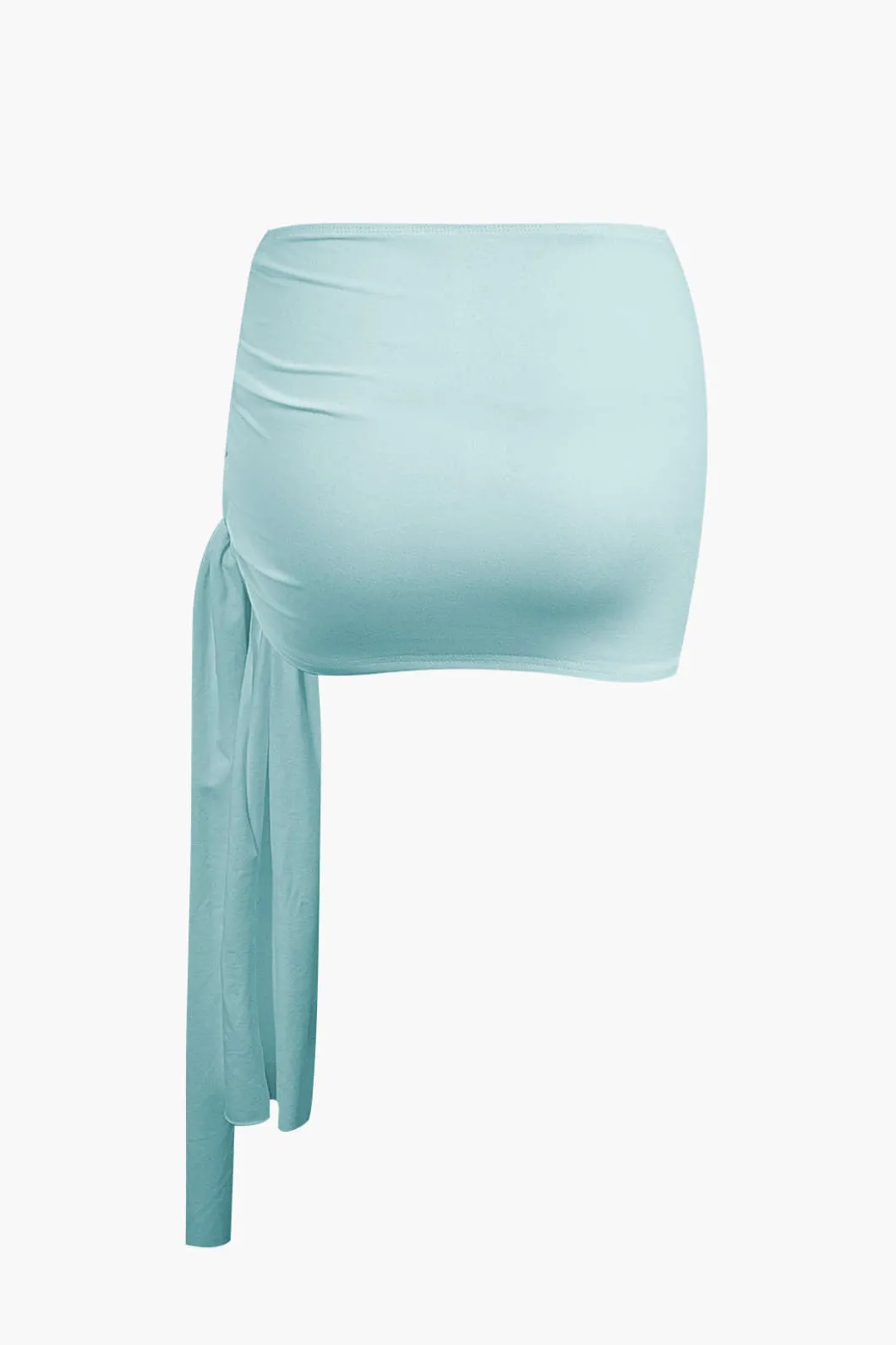 Basic Asymmetrical Ruched Crop Top And Tie Mini Skirt Set>MICAS Hot