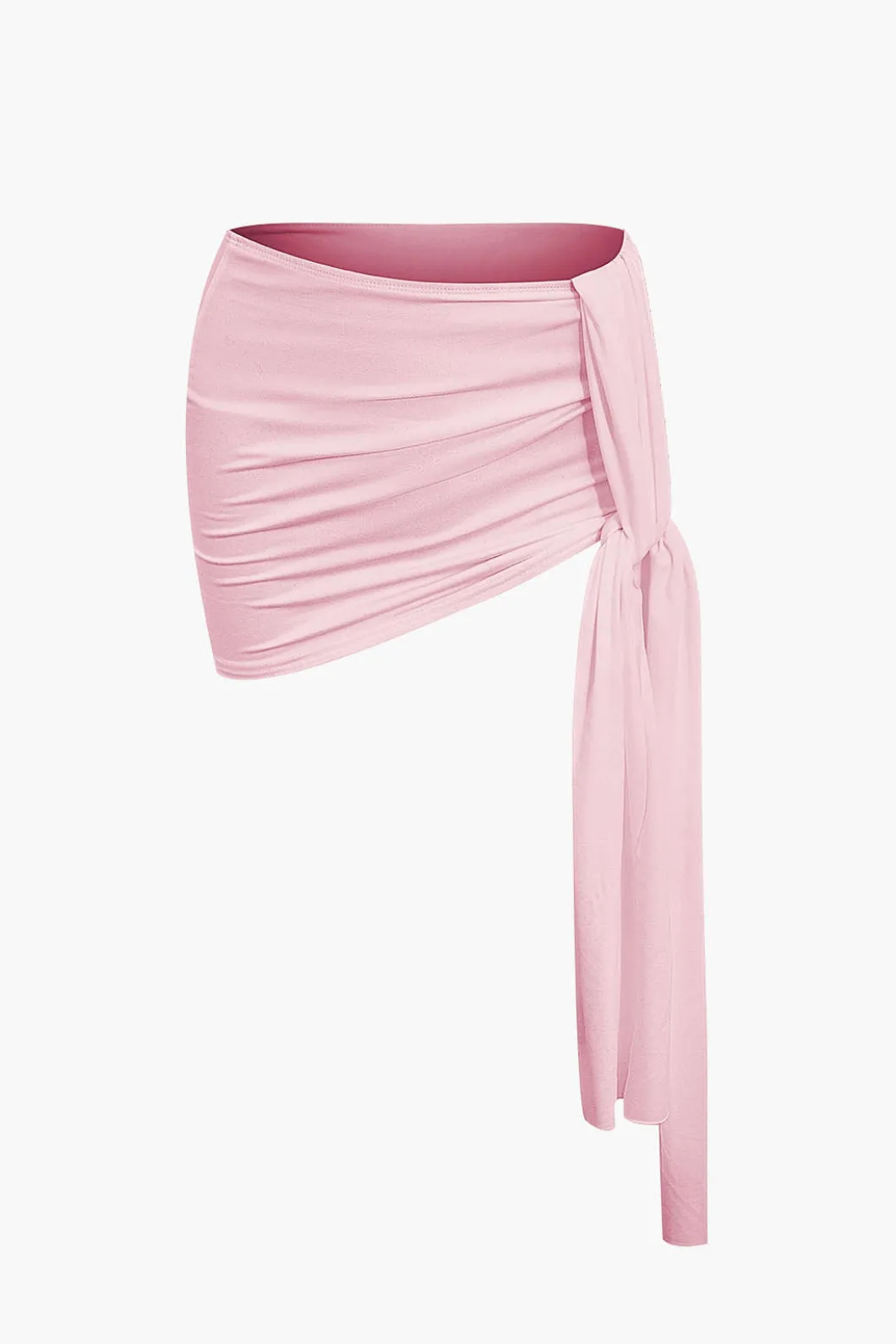 Basic Asymmetrical Ruched Crop Top And Tie Mini Skirt Set>MICAS Hot