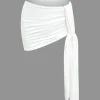 Basic Asymmetrical Ruched Crop Top And Tie Mini Skirt Set>MICAS Hot