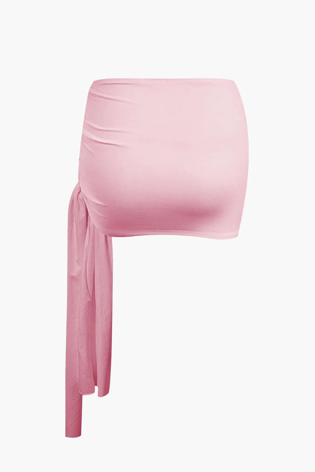 Basic Asymmetrical Ruched Crop Top And Tie Mini Skirt Set>MICAS Hot