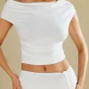 Basic Asymmetrical Ruched Crop Top And Tie Mini Skirt Set>MICAS Hot