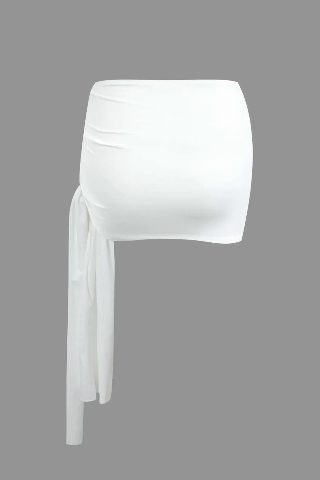 Basic Asymmetrical Ruched Crop Top And Tie Mini Skirt Set>MICAS Hot