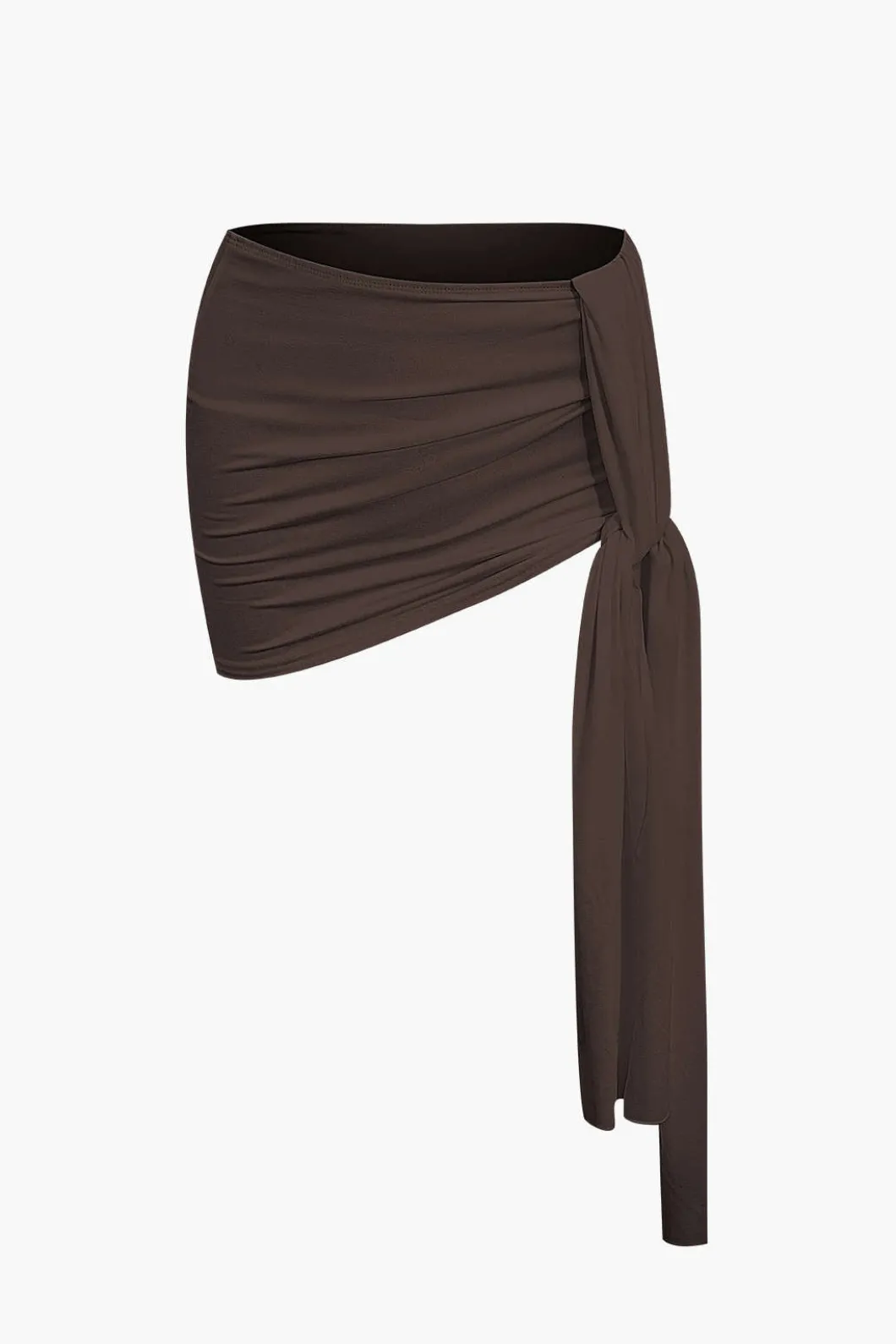 Basic Asymmetrical Ruched Crop Top And Tie Mini Skirt Set>MICAS Hot