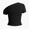 Basic Asymmetrical Ruched T-shirt>MICAS New