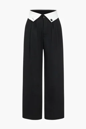 Basic Contrast High Waist Wide Leg Trousers>MICAS Sale