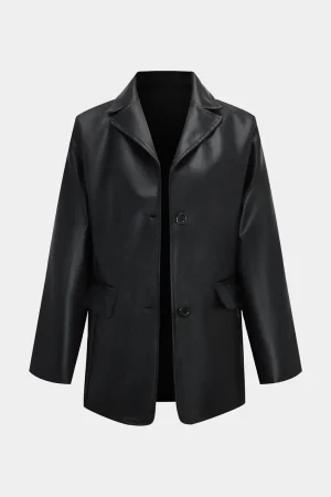 Basic Faux Leather Blazer>MICAS Outlet