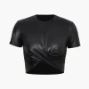 Basic Faux Leather Cropped Tee>MICAS Discount