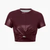 Basic Faux Leather Cropped Tee>MICAS Discount