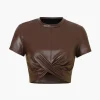 Basic Faux Leather Cropped Tee>MICAS Discount