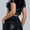 Basic Faux Leather Cropped Tee>MICAS Discount