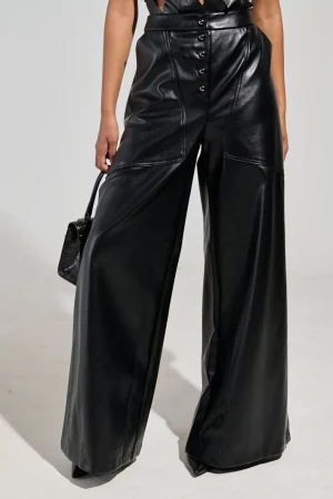 Basic Faux Leather High-Waist Trousers>MICAS Discount