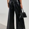 Basic Faux Leather High-Waist Trousers>MICAS Discount