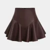 Basic Faux Leather Pleated Mini Skirt>MICAS New