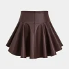 Basic Faux Leather Pleated Mini Skirt>MICAS New