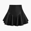 Basic Faux Leather Pleated Mini Skirt>MICAS New
