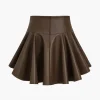 Basic Faux Leather Pleated Mini Skirt>MICAS New
