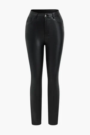 Basic Faux Leather Trousers>MICAS Fashion