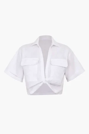 Basic Flap Pocket Twist Hem Shirt>MICAS Fashion