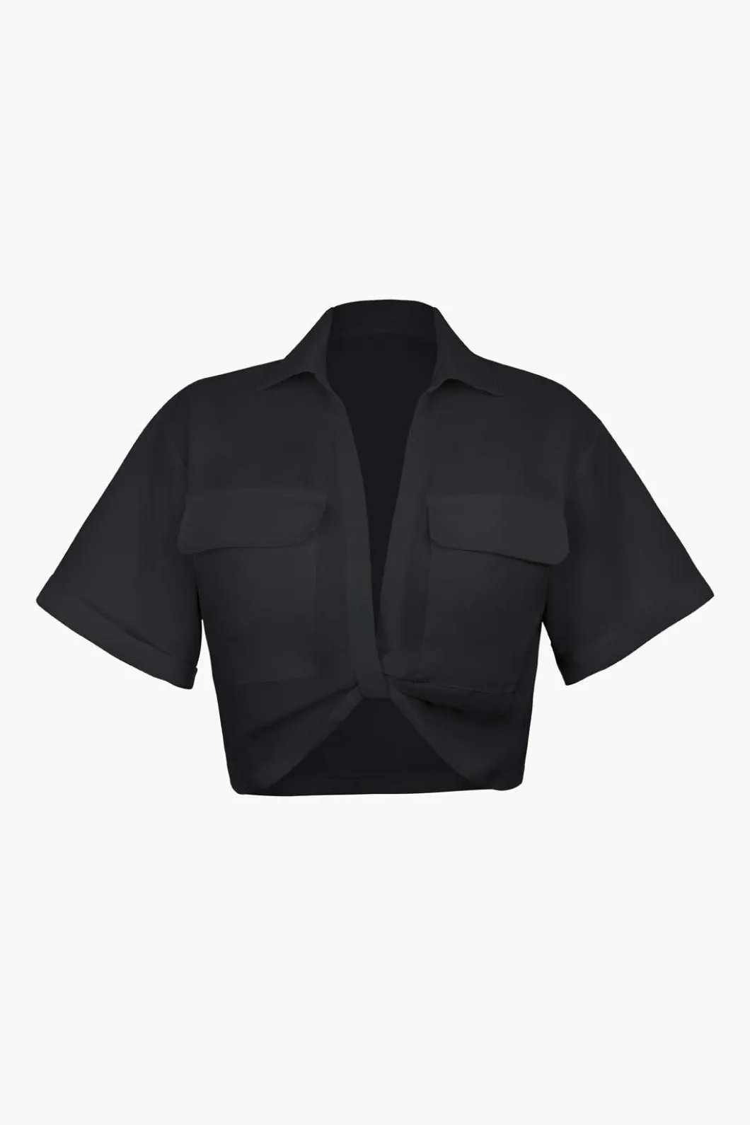 Basic Flap Pocket Twist Hem Shirt>MICAS Fashion