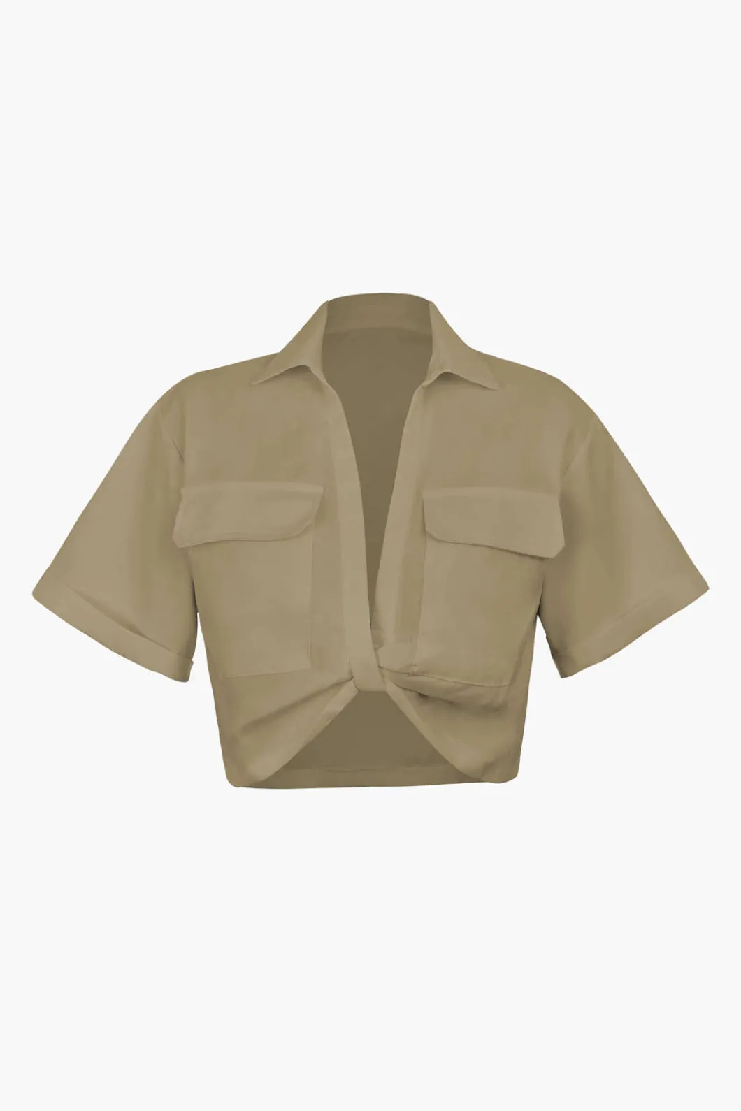 Basic Flap Pocket Twist Hem Shirt>MICAS Fashion
