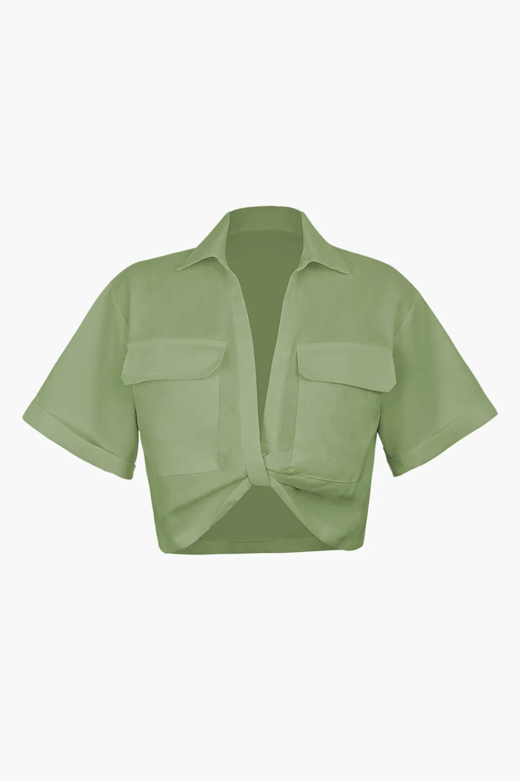 Basic Flap Pocket Twist Hem Shirt>MICAS Fashion