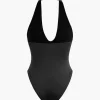 Basic Halter Neck Deep V Neck Sleeveless Bodysuit>MICAS Clearance