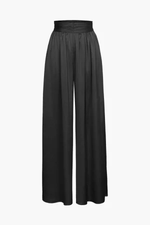 Basic Heavy Satin High Waisted Wide Leg Pants>MICAS Fashion
