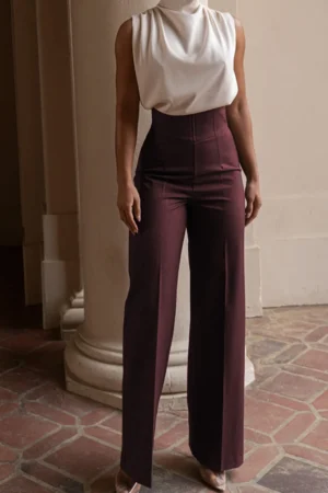 Basic High-Waisted Wide Leg Trousers>MICAS Hot