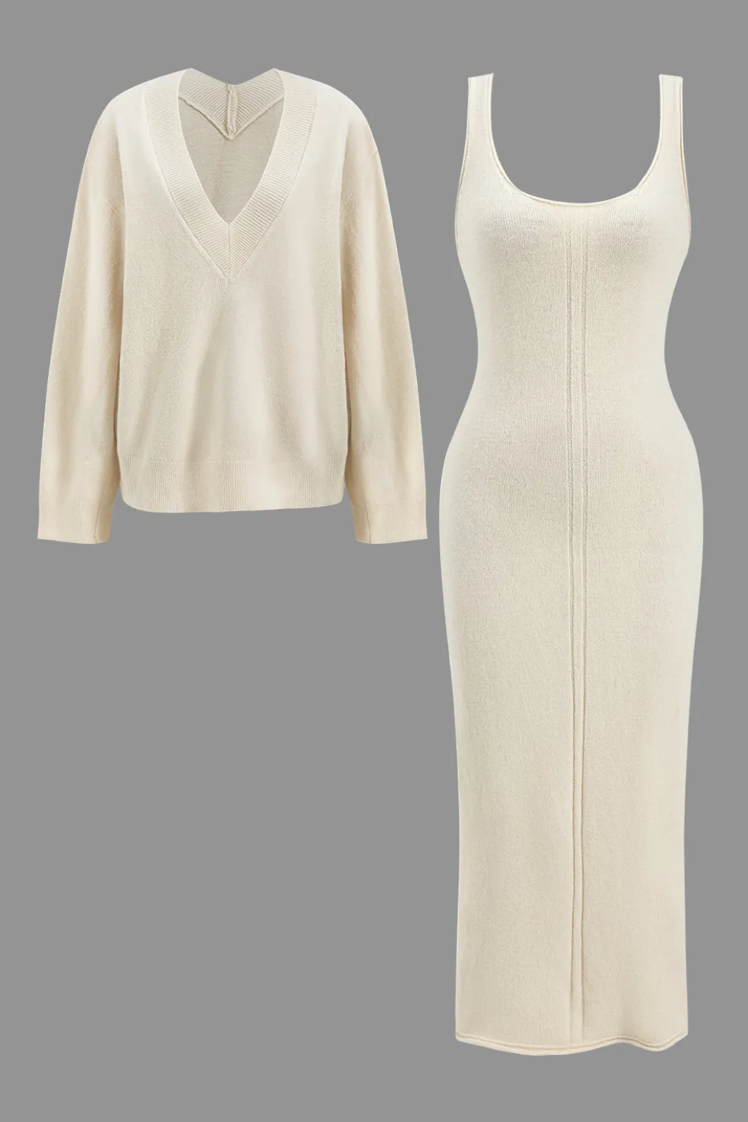 Basic Knit V-Neck Top And Dress Set>MICAS Online