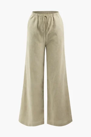 Basic Linen Drawstring Wide Leg Pants>MICAS Online