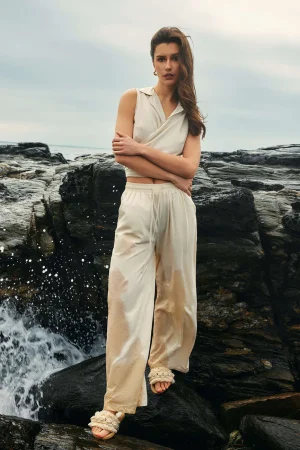 Basic Linen Drawstring Wide Leg Pants>MICAS New