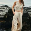 Basic Linen Drawstring Wide Leg Pants>MICAS New