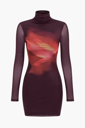 Basic Mesh Long Sleeve Mini Dress>MICAS Outlet