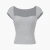 Basic Ribbed Square Neck Short Sleeve T-Shirt>MICAS Online