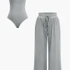 Basic Solid Bodysuit And Trouser Set>MICAS Clearance