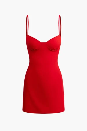Basic Solid Bustier Slip Mini Dress>MICAS Best