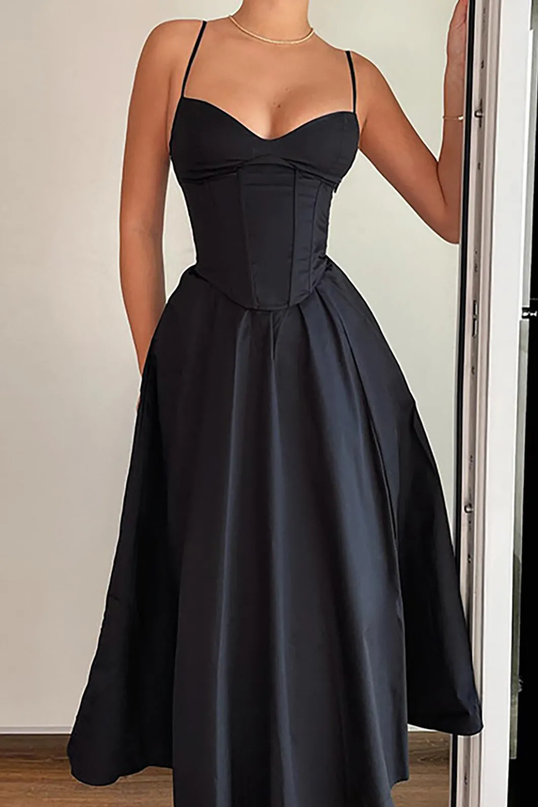 Basic Solid Corset Midi Dress>MICAS Online