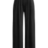Basic Solid Crop T-shirt And Pleated High Waist Wide Leg Pants Set>MICAS Fashion