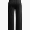 Basic Solid Crop T-shirt And Pleated High Waist Wide Leg Pants Set>MICAS Fashion