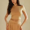 Basic Solid Crop T-shirt And Pleated High Waist Wide Leg Pants Set>MICAS Fashion