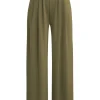 Basic Solid Crop T-shirt And Pleated High Waist Wide Leg Pants Set>MICAS Fashion