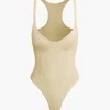 Basic Solid Deep-V Neck Bustier Bodysuit>MICAS Best