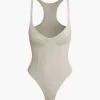 Basic Solid Deep-V Neck Bustier Bodysuit>MICAS Best
