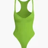 Basic Solid Deep-V Neck Bustier Bodysuit>MICAS Best