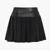 Basic Solid Faux Leather Pleated Mini Skirt>MICAS Online